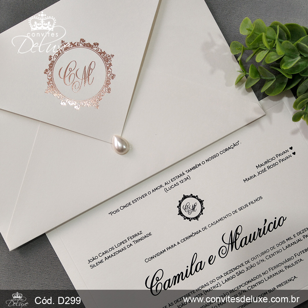 Convite de Casamento Clssico Rose Gold