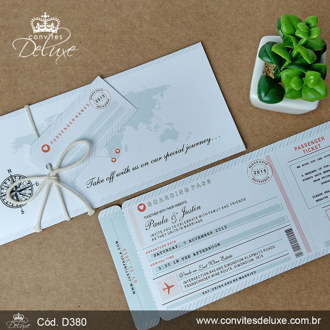 Convite de Casamento Ticket Viagem